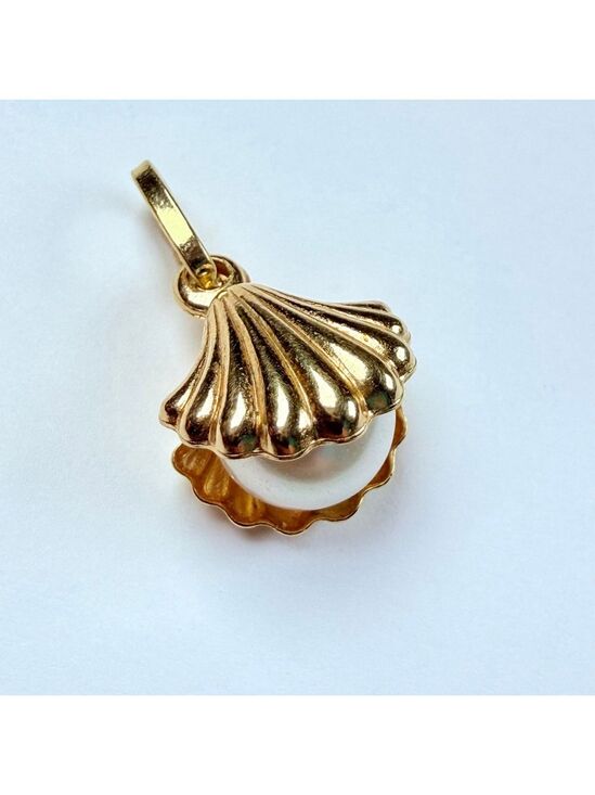 Unbranded Jewelry - 18K Solid Yellow Gold Seashell 7.5MM Pearl Designer Gold Art VTG Pendant Italy
